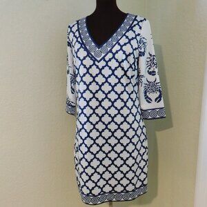 Gretchen Scott Mediterranean tiles and lobster mix media print dress Medium